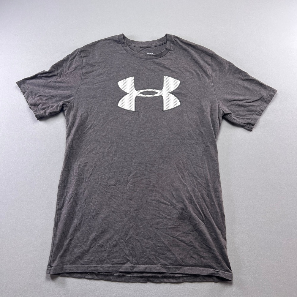 Under Armour Heatgear T Shirt Men Medium Charcoal Gray Logo Loose Fit Athleisure